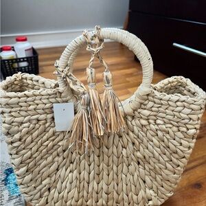 Barney’s Natural Woven Tote Bag with Tassels